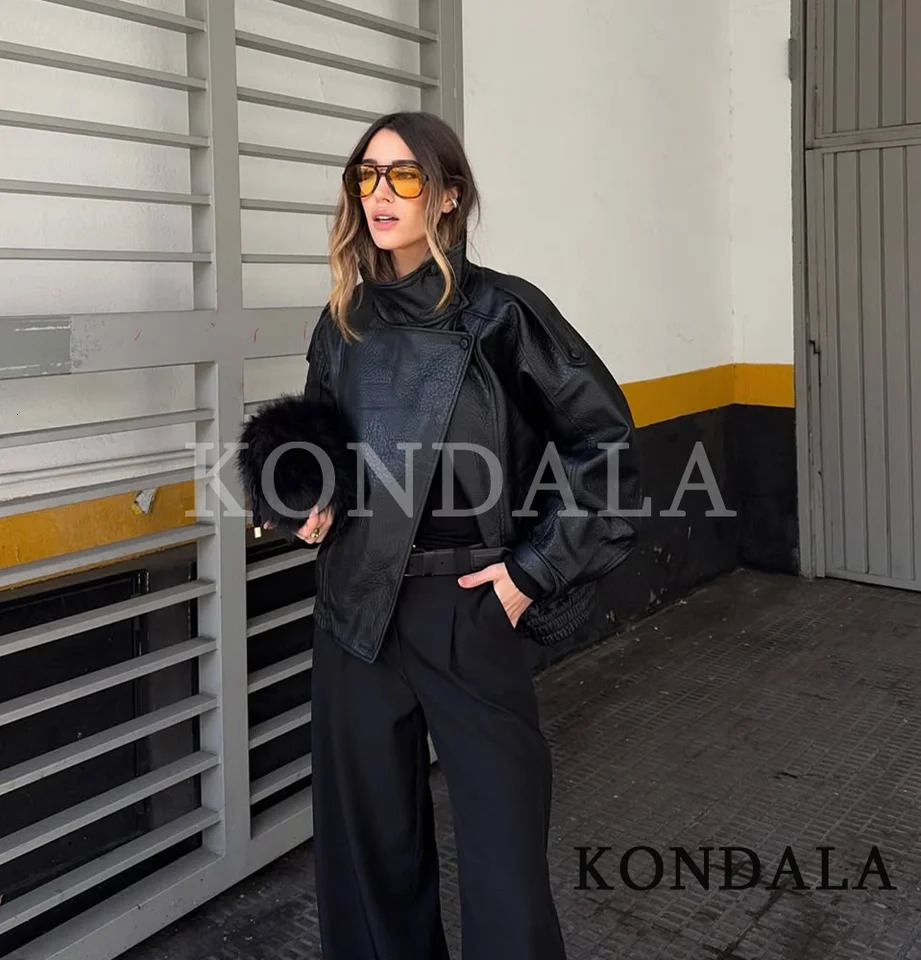 Women Fall Winter Leather Standing Collar Jacket Faux PU Zipper Pilot Jacket Coat Casual Fashion Outwear Ladies Jacket 260306