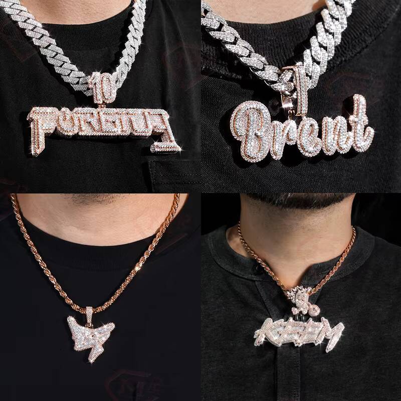 Custom Moissanite Pendant Men Rapper Jewelry Hip Hop VVS1 Diamond Letters Name Custom Moissanite Pendant