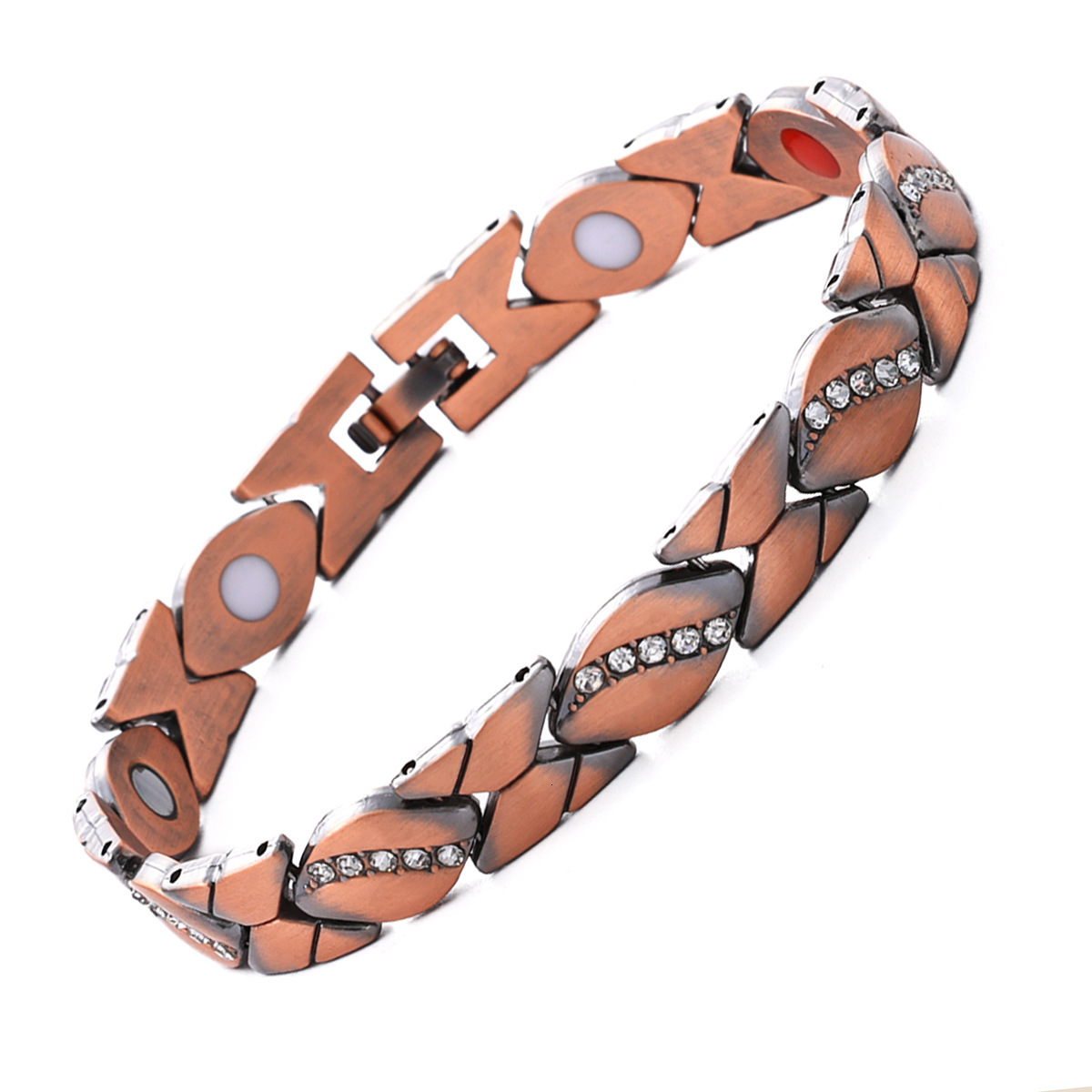 Luxury Brand Designer Jewelry Diamond Magnetic Stripe Antique Red Copper Brushed Adjustable Designer Bracelet For Couples