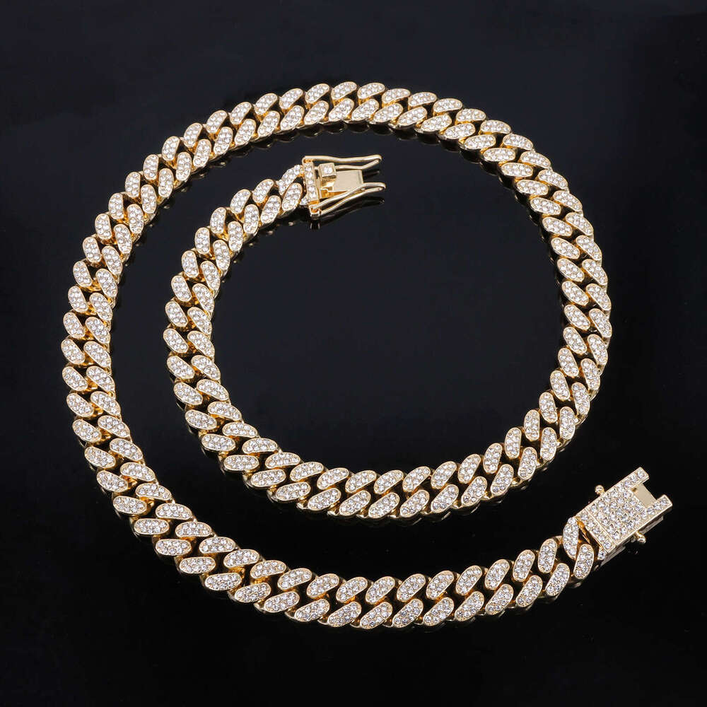 Cross-border jewelry 10mm round thickened new full-diamond necklace, high-quality alloy diamond-encrusted hip-hop Cuban chain