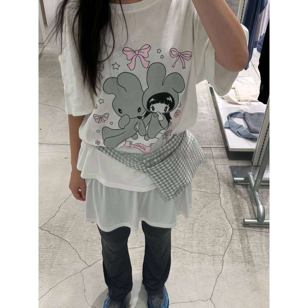 Cute and Sweet Bunny Girl Sweat-absorbent Print Top Women Clothing Graphic T Shirts Summer Streetwear Vintage Harajuku XJ260306