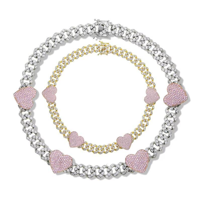 FashionTrendy Moissanite Personalized Hip Hop Stainless Steel Heart Diamond Necklaces for Unisex Jewelry Wholesale