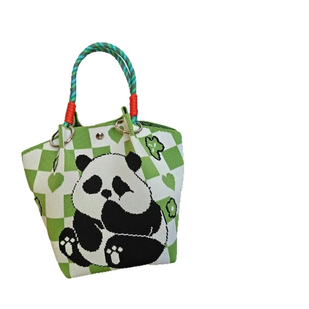 Cute Cartoon Panda Handbag Portable Knitted Tote Bag Large Capacity Multifunctional Bucket Women 260307