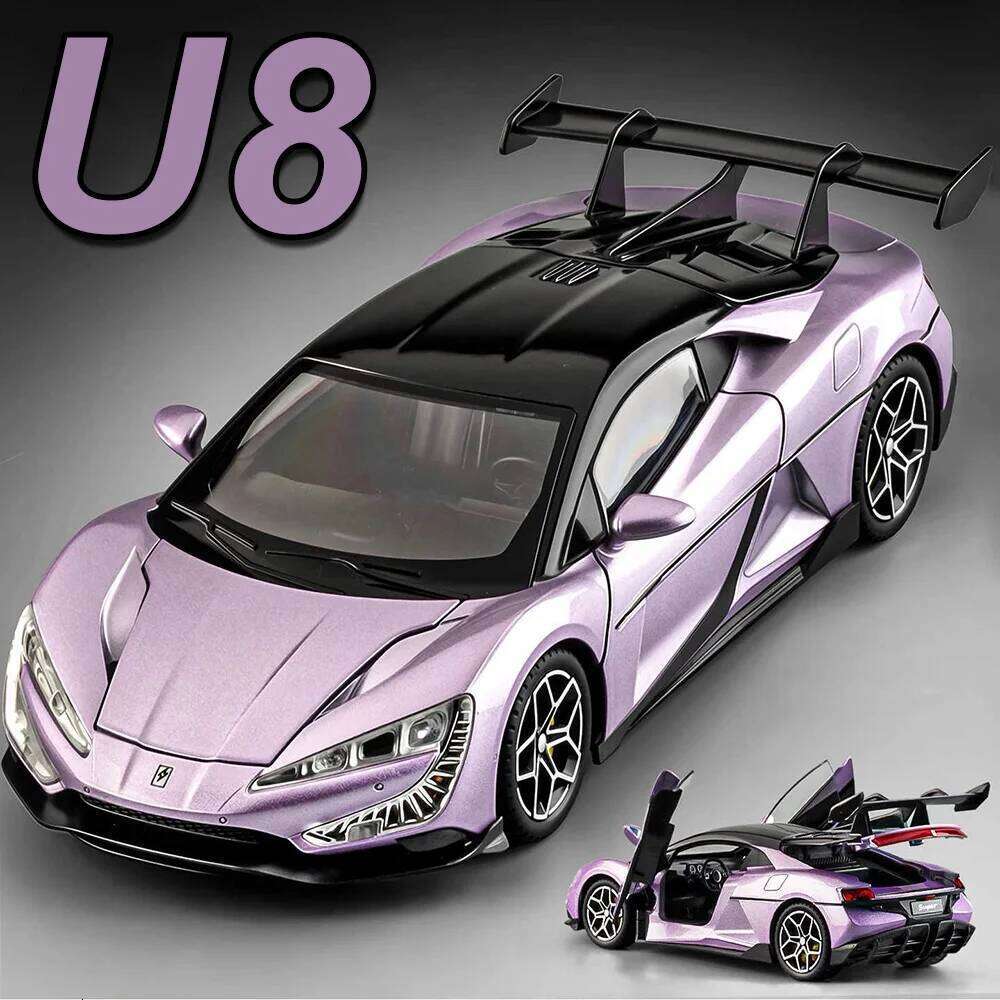 1:24 BYD Yangwang U9 Xtreme P1 Miniature Car Alloy Diecast Toys Model Sound Light Pull Back Doors Opened Vehice Popular Ornament Z260306