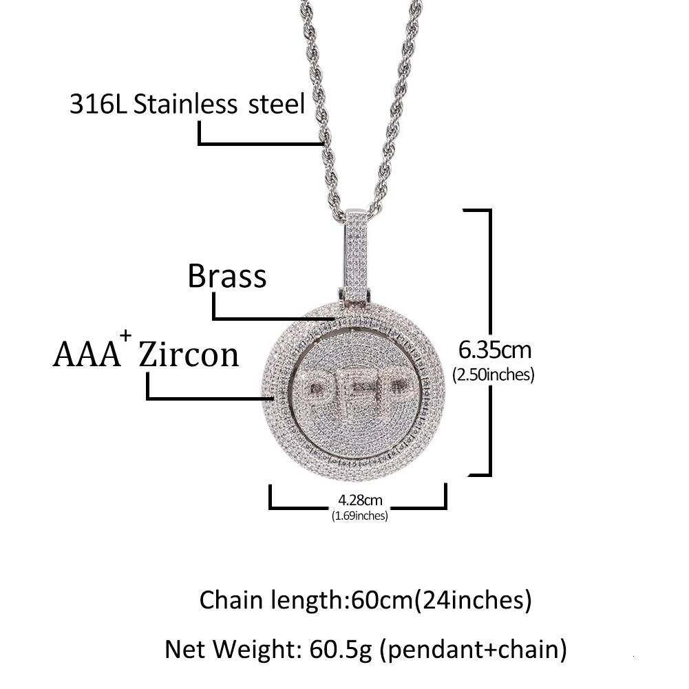2026 Popular Custom Spin Letter Names Necklace Zirconia Name Plate Round Pendant Rapper Chain