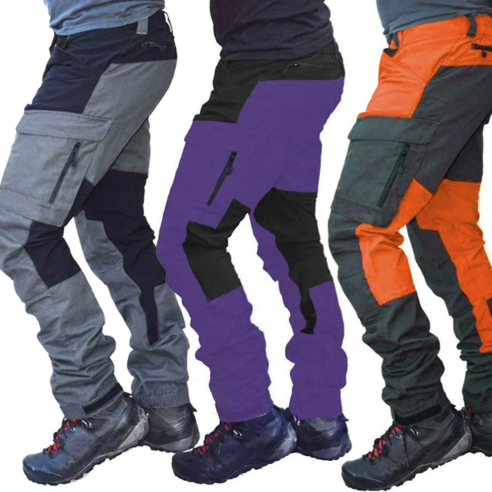 Spring Casual Slim Cargo Pants Men Long Work Trousers Male Multi Pockets Patckwork Color Outdoor Sport Camping Fishing Pants 260305