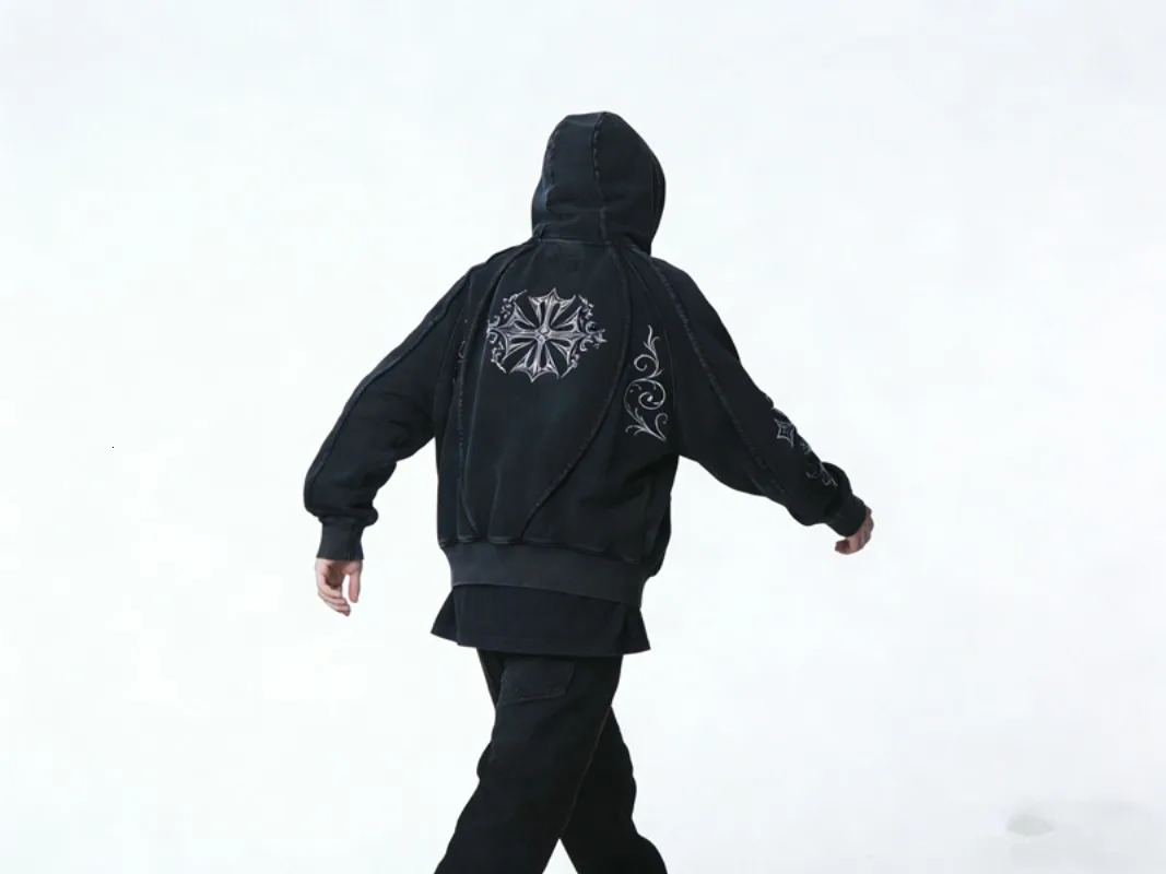 2026 American Fashion Heavy Zipper Hoodie Men Street Hip Hop Vintage Casual Loose Sweatshirt Unisex Punk Rock Joker Hoodie 260228