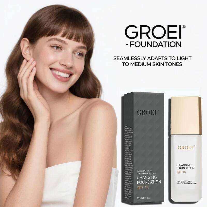 GROEI Changing Foundation SPF 15 - 30ml Adaptive Color Makeup, Auto-Match Your Skin Tone, Lightweight Cover Blemishes & Redness 26L0306