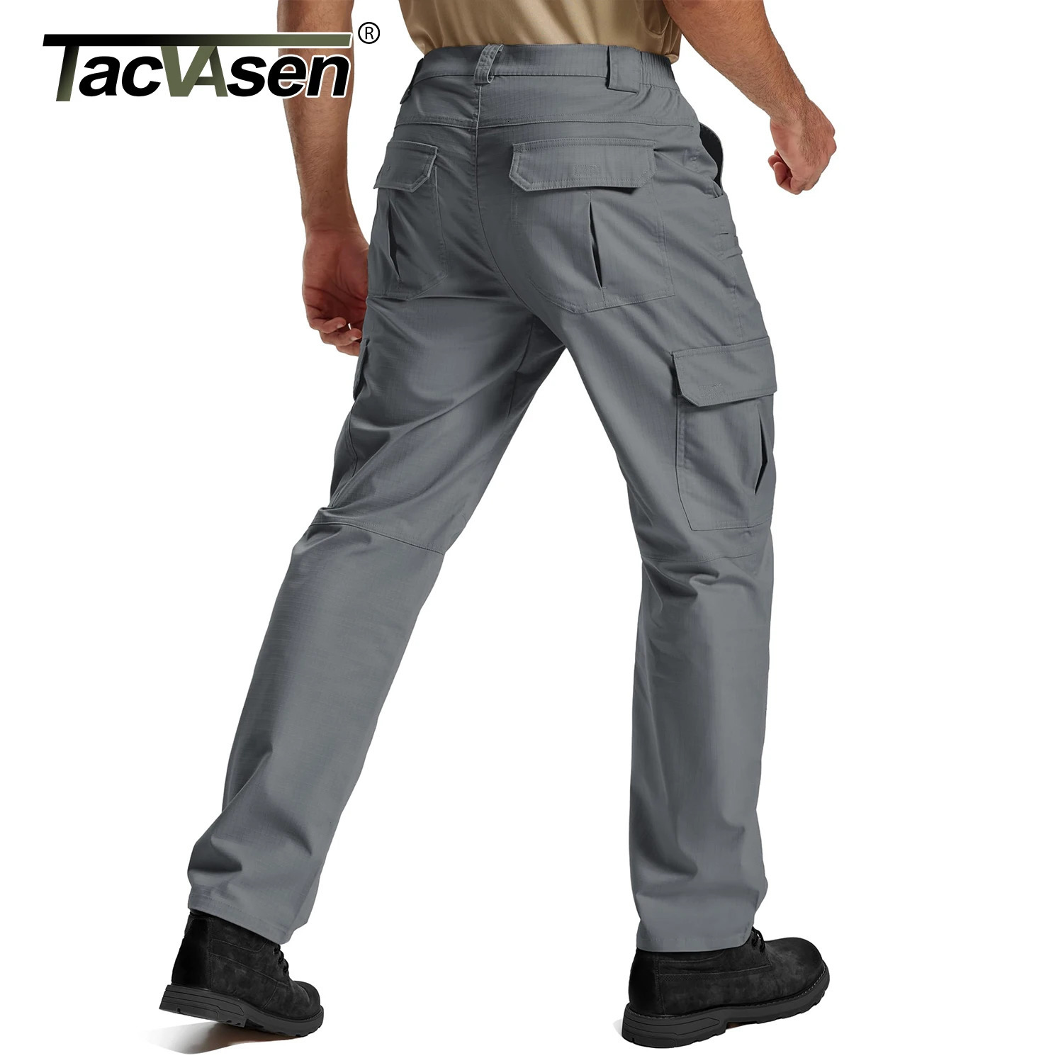 TACVASEN Mens Cargo Work Pants Hiking Tactical Waterproof Trousers Ripstop Breathable Stretch Pants with 8 PocketsNo Belt 260305