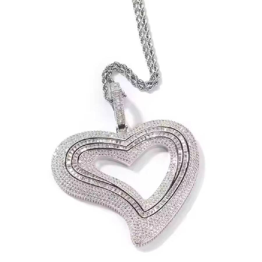 925 Silver Gold Plated Heart Pendant with Moissanite Luxury Unisex Hip Hop Necklace Charm