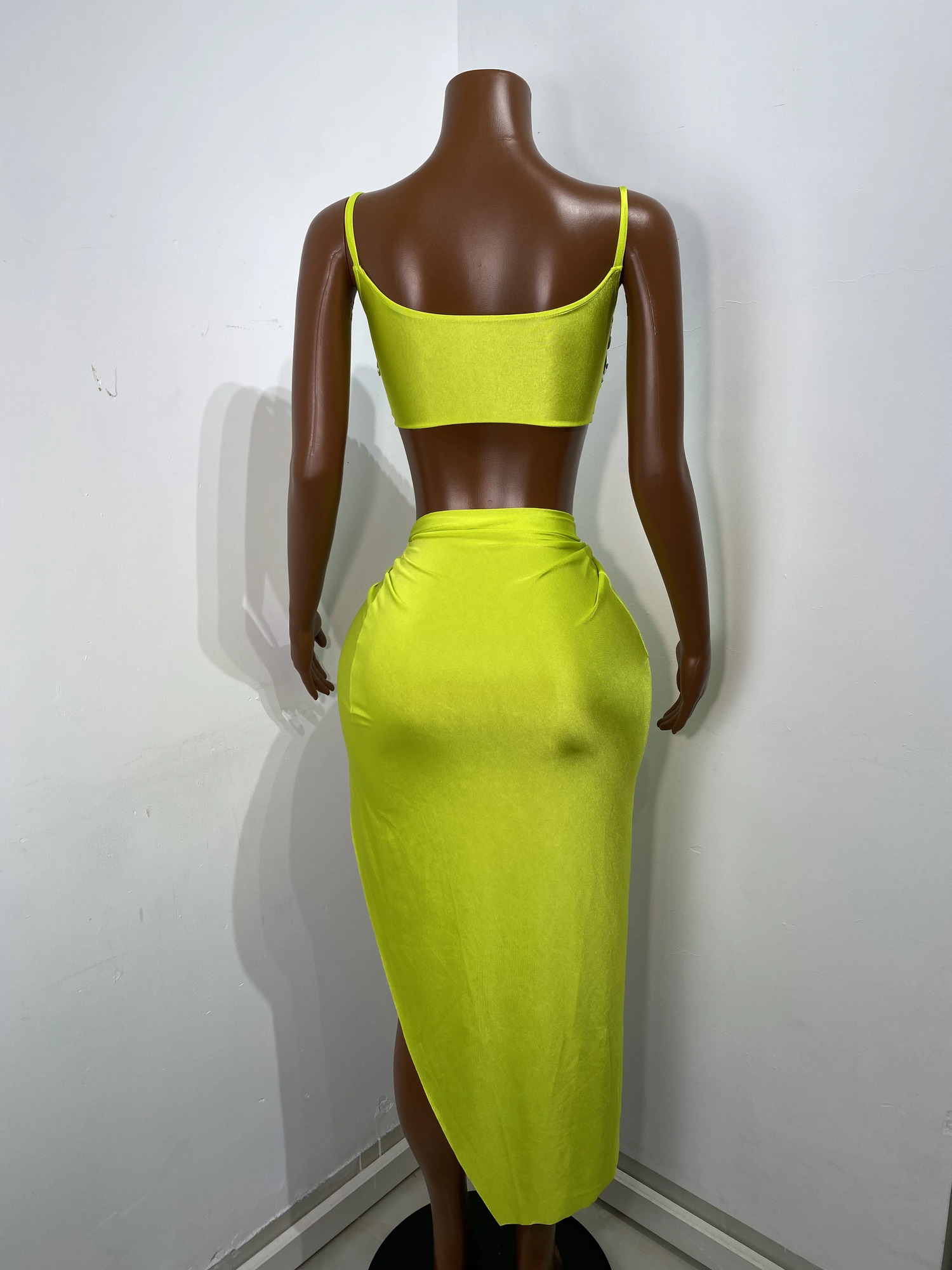 Women Tank Diamonds Crystal Green Blue Midi Split Skirt Set Birthday Party Costume Bar Nightclub Stage Performance Clothing 260306