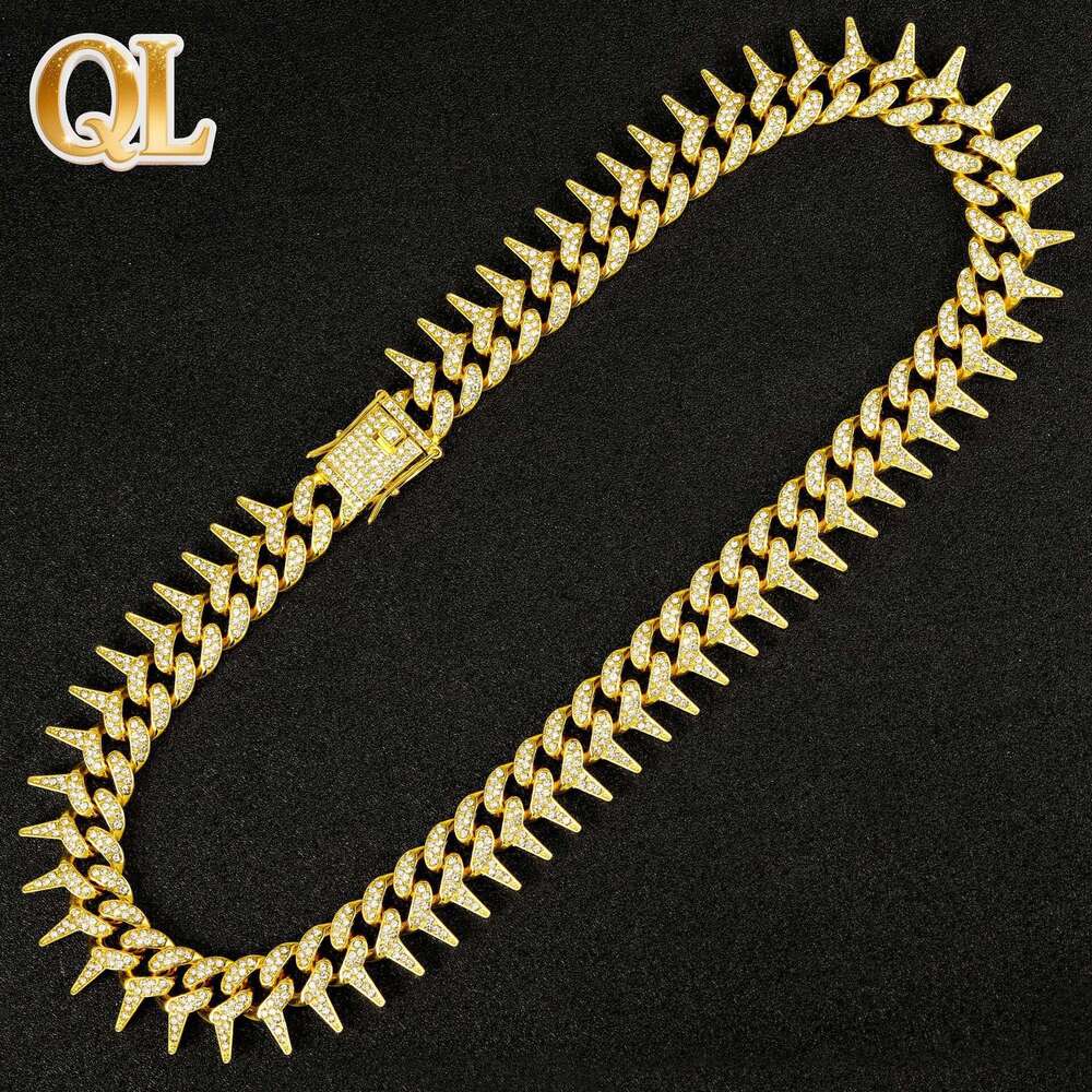 High-Quality Thorn Hip-Hop Blade Full Diamond Exaggerated Men's Necklace European and American Hot-Selling Manufacturer Wholesale
