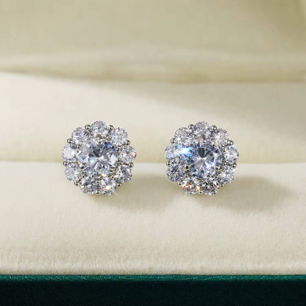 Huitan New Amazing Flower Pure Diamonds moissanite VVS Sweet Earring Girls Dainty Silver Stud Earrings Women Flower