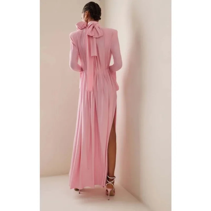 Elegant Y2K Fashion Long Flare Sleeve V Neck Floral Slit Party Evening Dress Robe Vintage Women Folds 260306