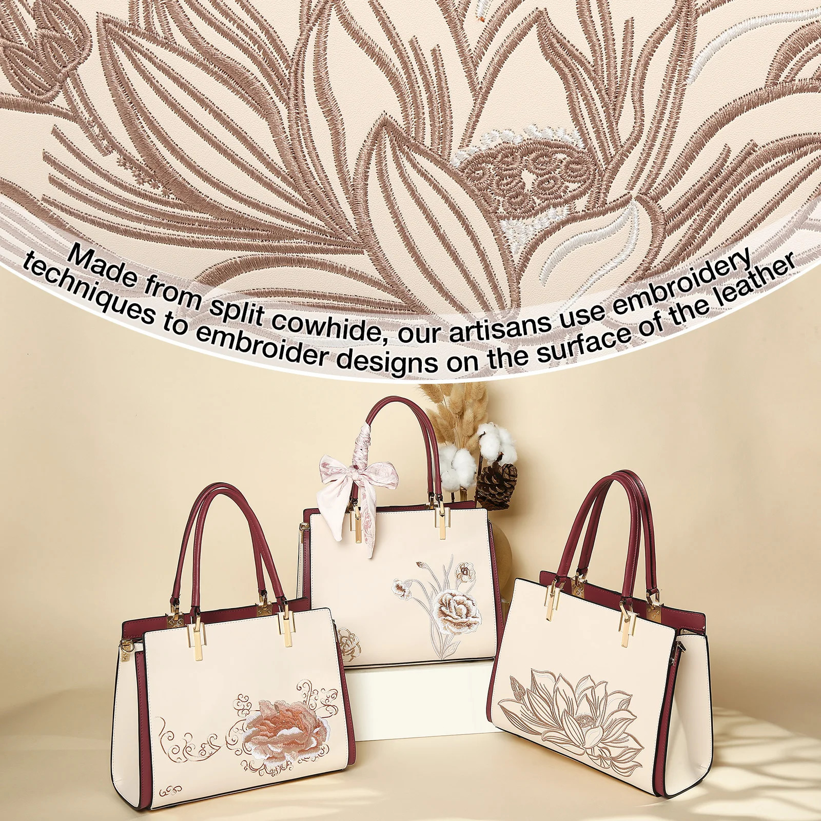 ER Embroidery Womens Handbag Split Leather Elegant Lady Tote Bag Chinese Style Shoulder Mothers Day Gift 260307