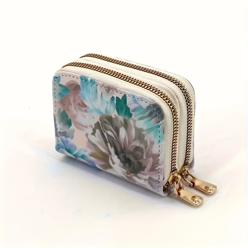 Card Bag with Chinese Style Printed Double Zipper for Women Large Capacity Multi slot Wallet functional Light 260307