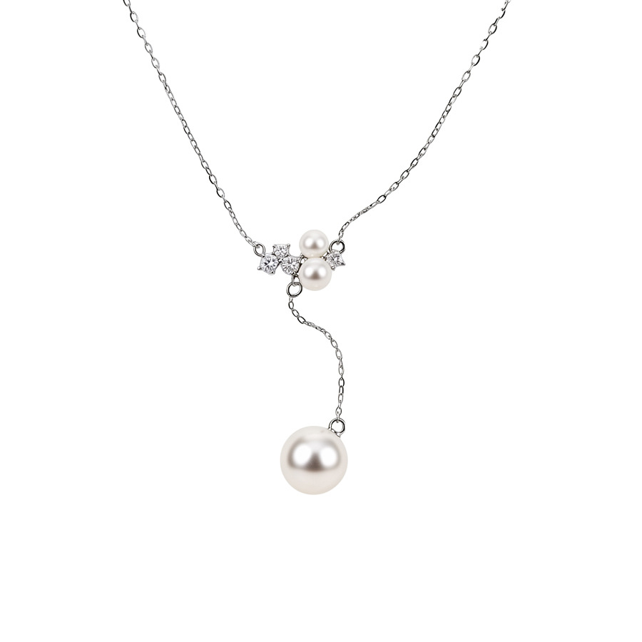 French-style stainless steel zircon pearl pendant necklace, vintage elegant clavicle chain, light luxury high-end jewelry for women