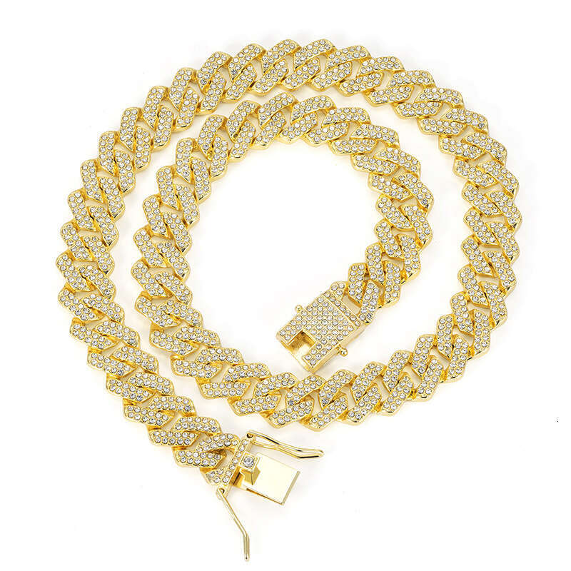 Wang Yibo's same style 14mm diamond-shaped Cuban chain high-quality zinc alloy necklace hip-hop men's and women's bracelet wholesale