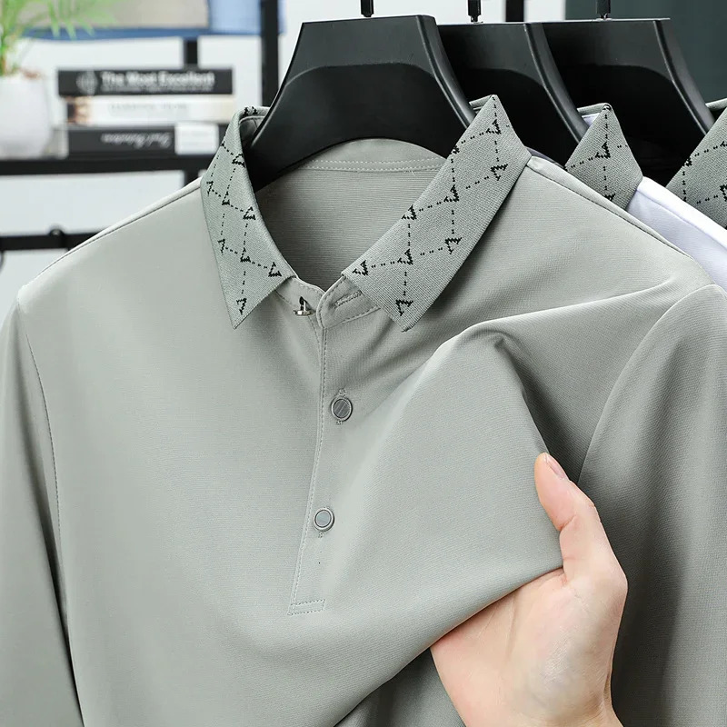 BROWON Summer Polo Shirt Men Short Sleeved Mulberry Silk Solid Color Button Social Dress Polo Tops Tees for Man 260305