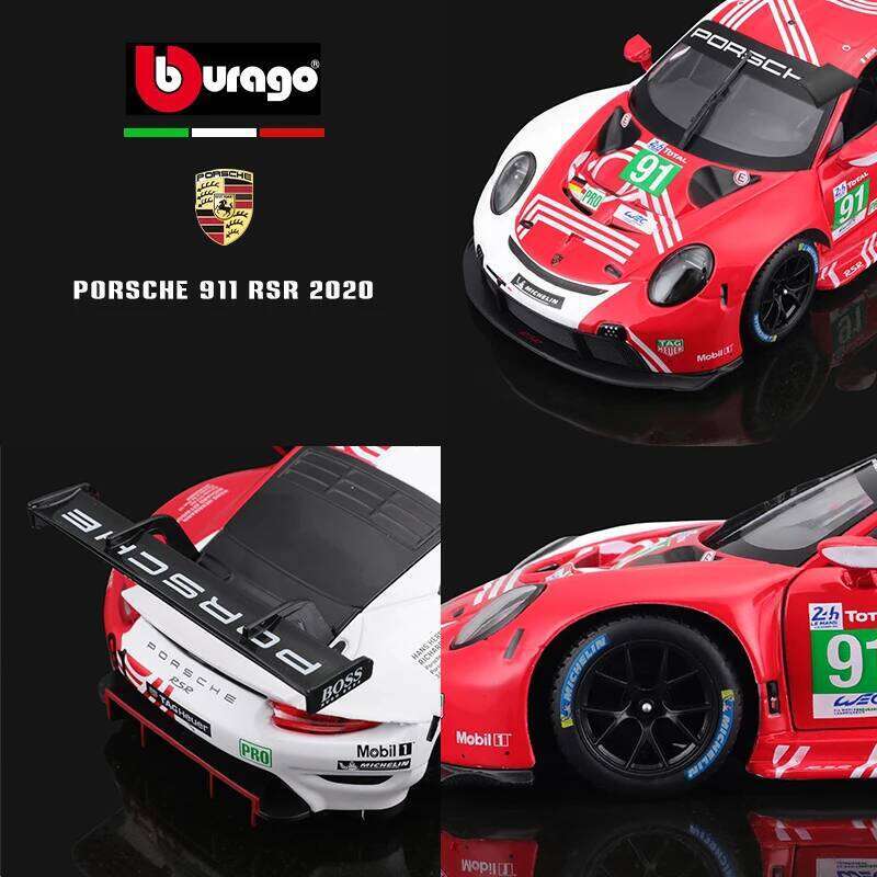 Bburago 1:24 Alloy car model Porsche 911 RSR LM 2020 Weissach alloy racing Vehicle Diecast Car Model Toy Collection Gift Z260306