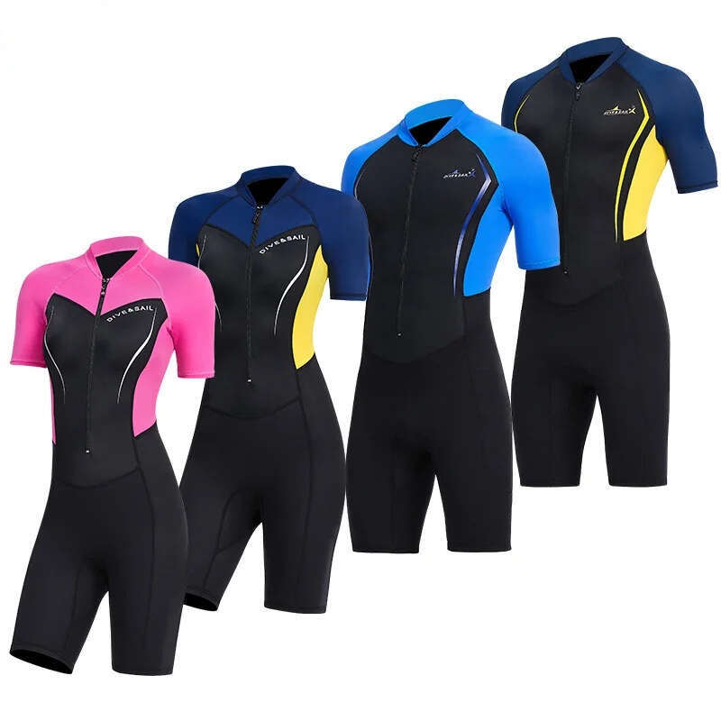 1.5Mm Neoprene Diving Couple Short Sleeve Shorts One Piece Sunscreen Swimsuits Snorkeling Suit Surfing Jellyfish Wetsuit Outdoor Equipment