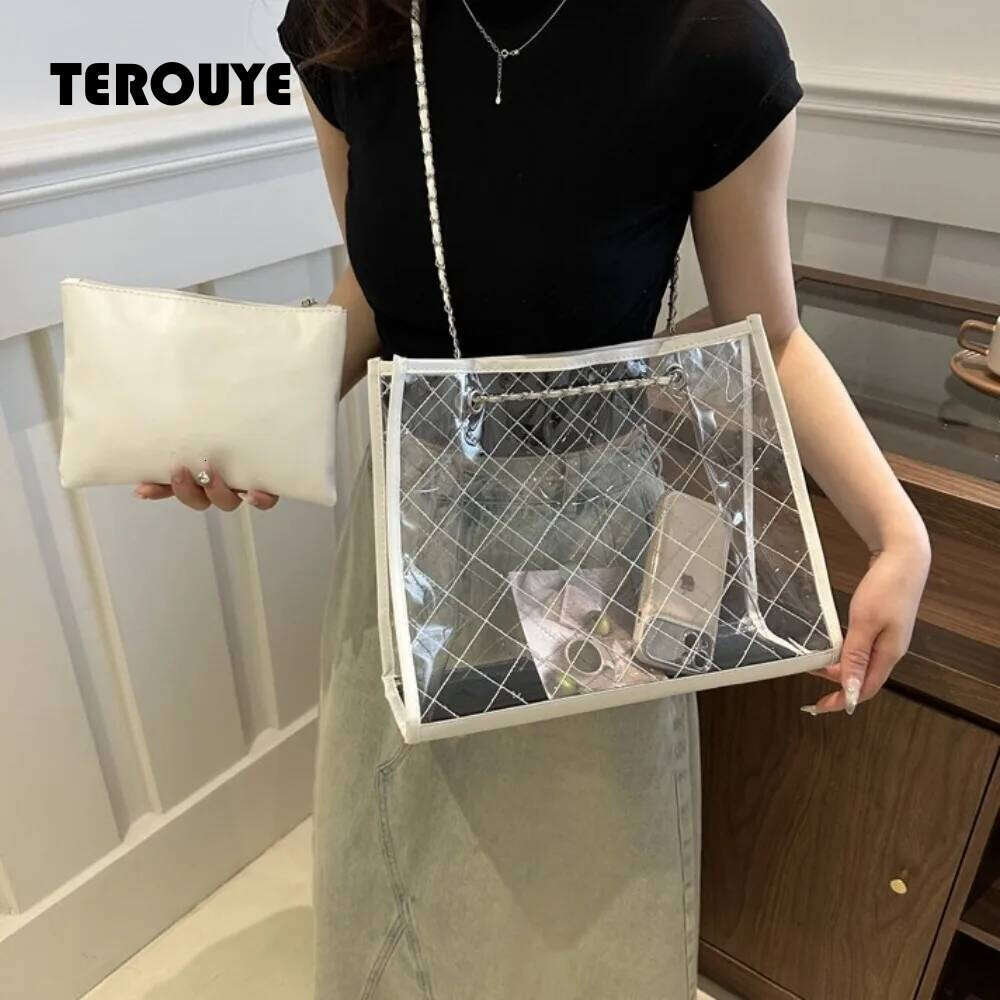 Large Capacity Transparent Shoulder Summer Underarm Waterproof Composite Bag Korean Style Storage Beach Portable Tote TEROUYE