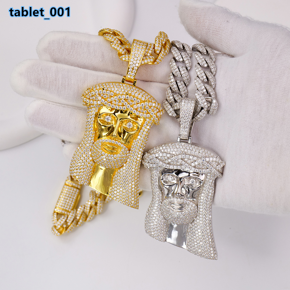 Hip Hop Jesus Pendant Necklace Cuban China 925 Sterling Silver Gold Plated Iced Out Mossanite Pendant for Men