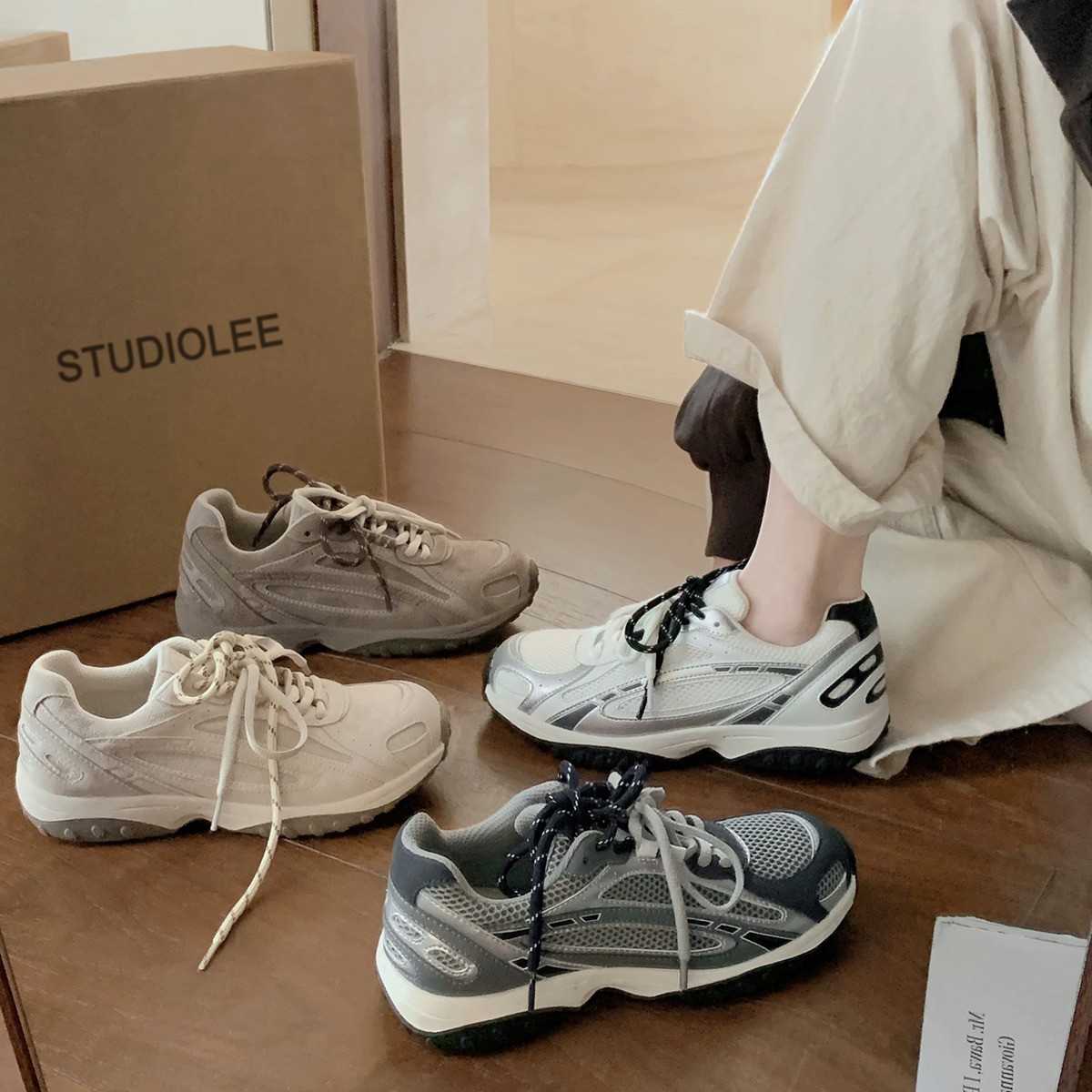 Free Shipping 2026 Premium Retro Mesh & Suede Trainers, Y2K Style Casual Sneakers with Contrast Laces & Chunky Sole 35-40