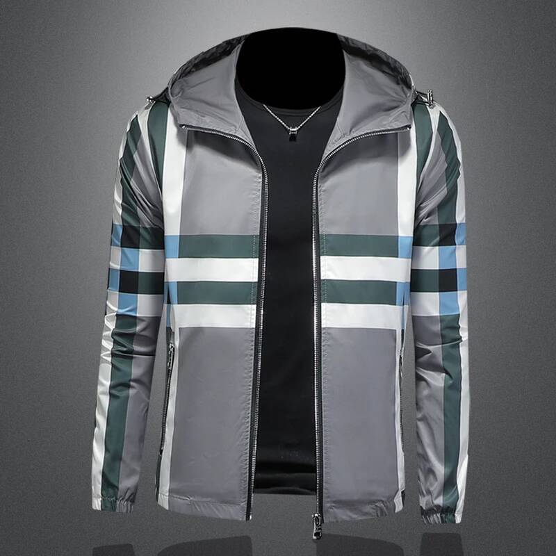 Minglu Allover Printed Spring Auutmn Men's Jackets Luxury Long Sleeve Hooded Sport Casual Male Coats Fashion Man Overcoats