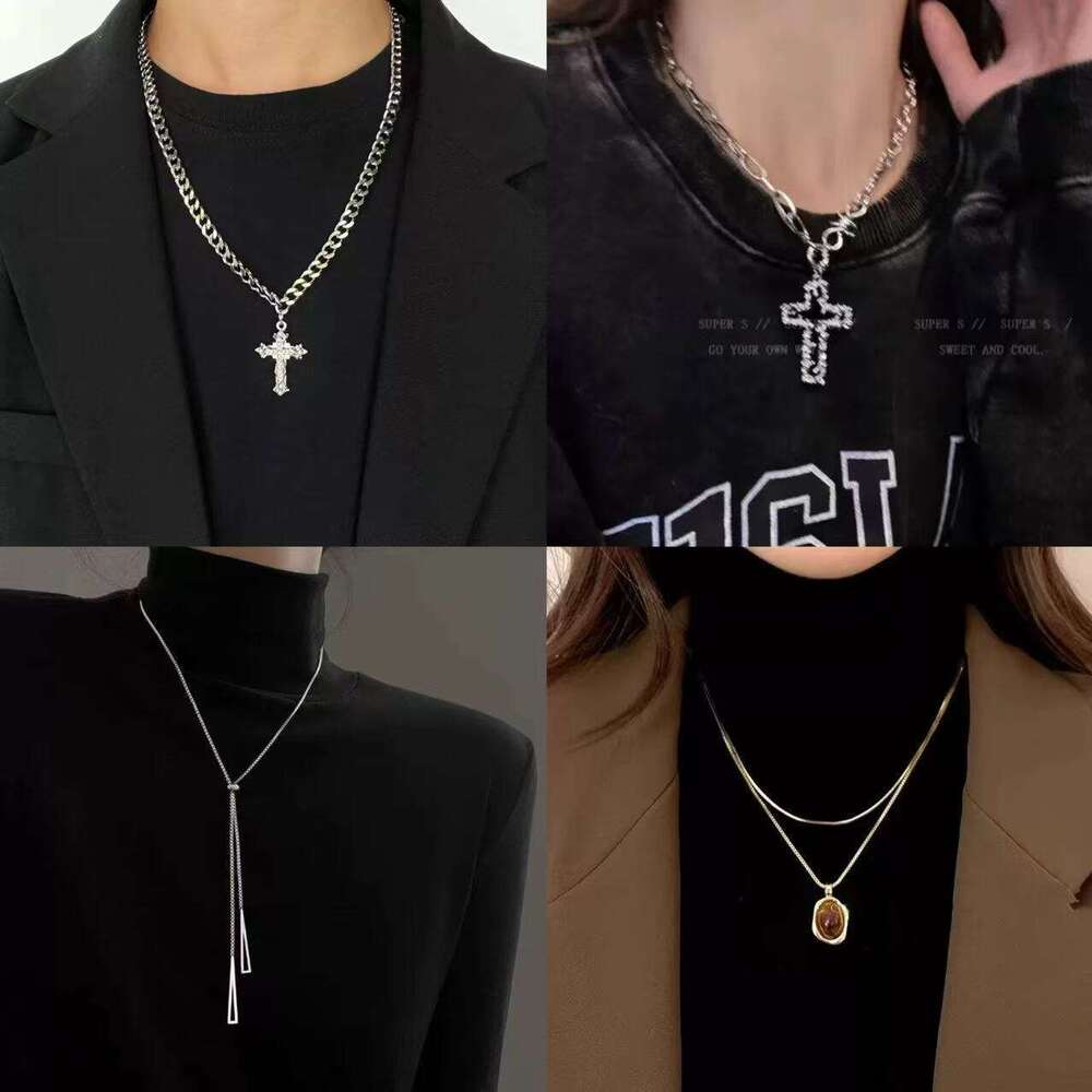 Cross for Men Trendy Cool Light Luxury Niche Women Sweater Ins Hip Hop Disco Design Sense Necklace Cuban Chain