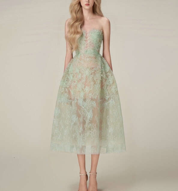 2026 niche A1 designer fashion brand princess fairy style lace mesh waistband fluffy ball dress