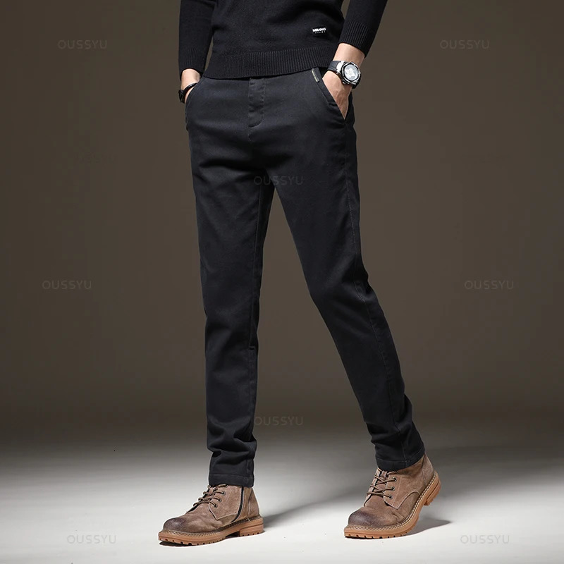 Autumn Winter High Quality Pants Men Elastic Waist Slim Coffee Twill Clothing Thick Cargo Trousers Male Plus Size 28-38 260305