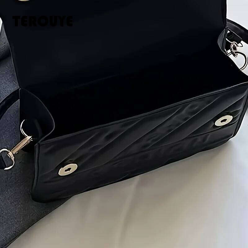 1Pc Trendy Quilted Handbag Adjustable Strap Stylish Black Shoulder For Women With Mini Coin Pouch Crossbody Purse TEROUYE