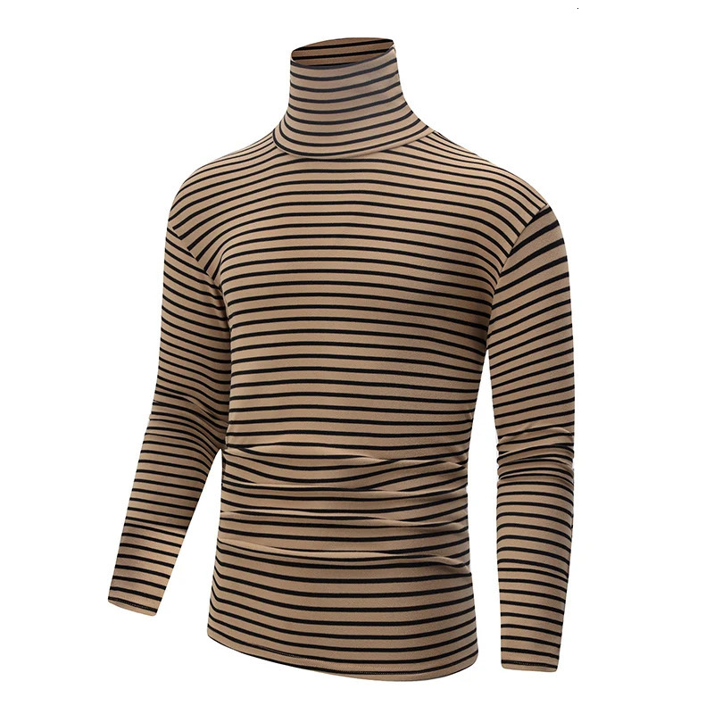 2Piece Mens High Neck Long Sleeved AutumnWinter Striped Youth Casual Sports Comfortable Plus Size Warm Inner Tshirt Trendy 260302