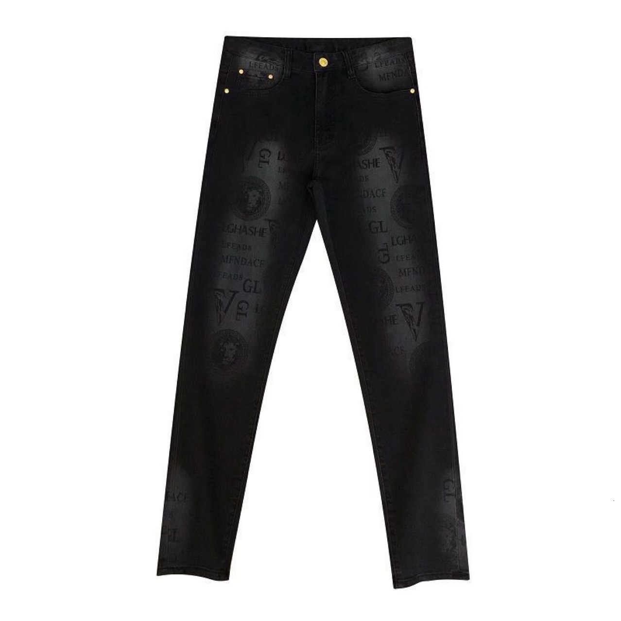 Luxury Designer Clothes European High-End Trendy Brand Korean-Style Men's Slim-Fit Skinny Jeans, Stretchy Casual Versatile Black Printed Trousers