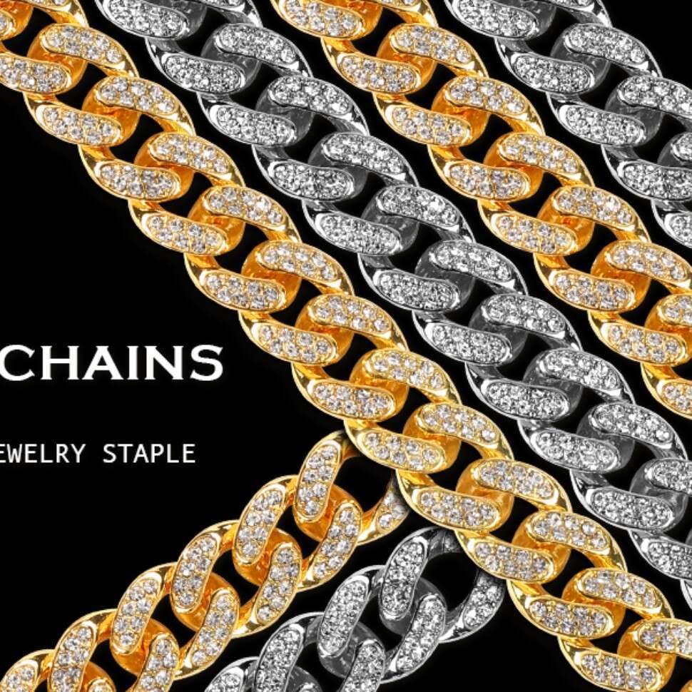 European and American Alloy 12mm Round Full Diamond Buckle Necklace Hip Hop Cross-Border Wholesale Cool High-Quality Cuban Chain