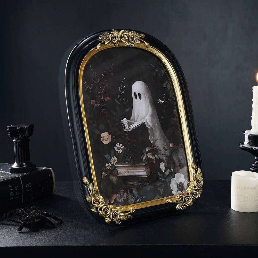 1PC,Halloween Decor Resin material ghost Reading rose arched home desktop decoration photo frame ornament H260306