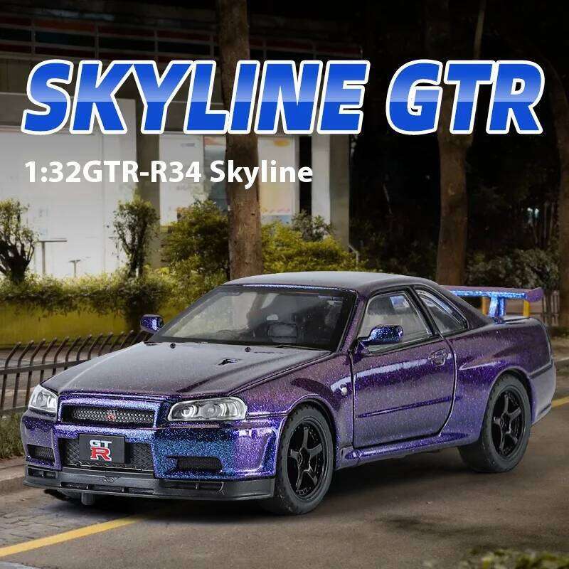 1:32 Nissan GTR R34 Skyline Supercar Alloy Metal Diecast Car Model Indoor Desktop Collection Hobby Trendy Ornament Birthday Gift Z260306