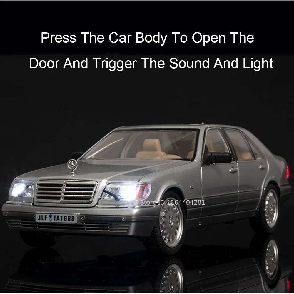 1:24 W140 300SL Toys Alloy Miniature Car Diecast Model Doors Opened Sound Light Pull Abck Rubber Tires Vehice Kid Christmas Gift Z260307
