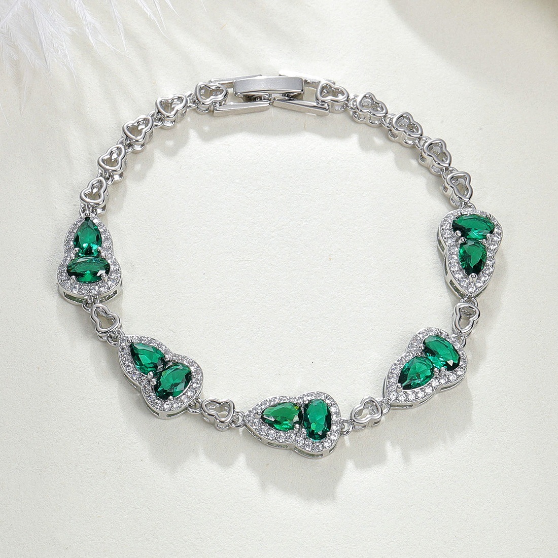 Bracelet New Sea Blue Spinel Inlaid Gourd Bracelet, New Chinese Style Light Luxury Colored Gemstone Synthetic Ruby Green Nano Bracelet