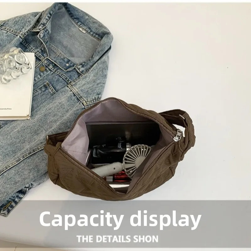 Women Crossbody Bags Large Capacity Casual Commuting Bag Lightweight Lazy Style with Star Embroidery Wrinkled n Tote 260307