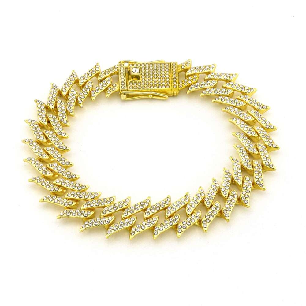 New Full Diamond Thorn Cuban Chain High-Quality Design Sense Spiked 18mm Box Clasp Alloy Hip-Hop Necklace Wholesale