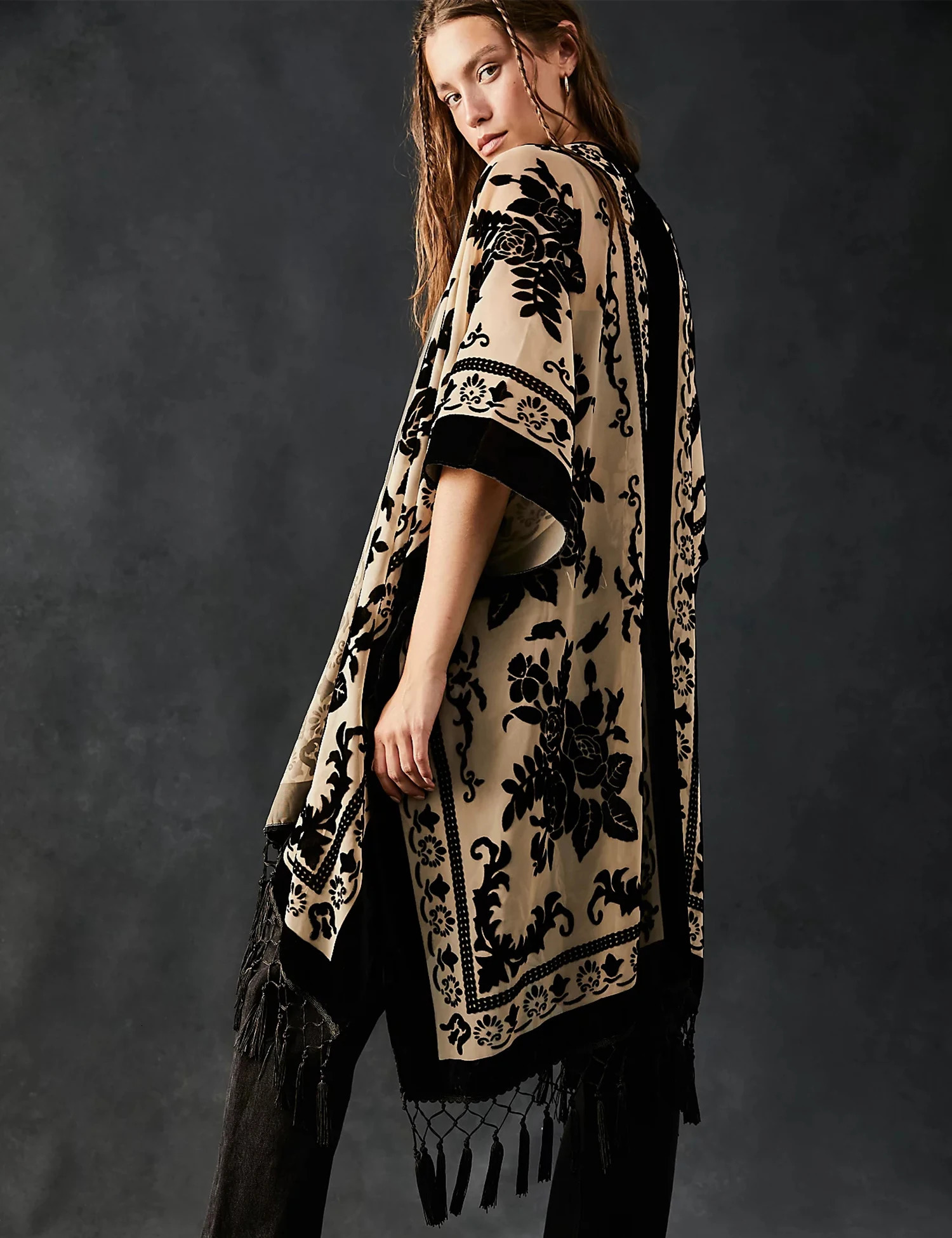 MJSERECA Bohemian Fashion women burnt plush kimono long cardigan with tassel beach coverup Holiday Casual Cardigan Shawl 260228
