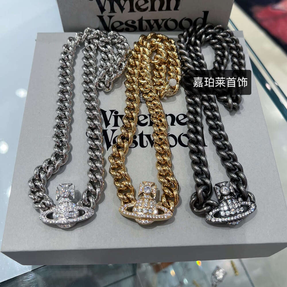 High-Quality Empress Dowager Cixi Cuban Saturn Thick Magnetic Necklace High-End Punk Collarbone Chain Choker