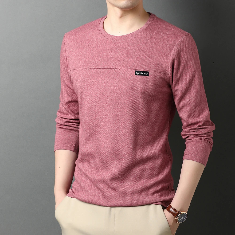Top Quality t Shirt Men Fashion ner Long Sleeve Slim Fit Solid Color Tops Casual Mens Clothes 260302
