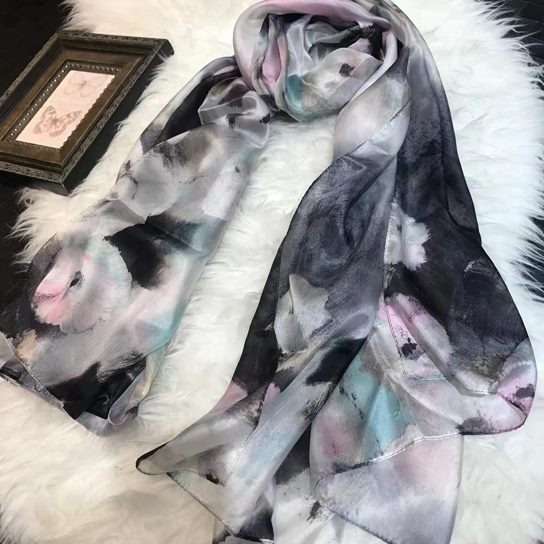 Orange Blue Winter Women Pure Silk Scarf Shawl Spring Fall Fashion Large Elegant Classical Long Scarves Wraps Printed 180110cm 260302