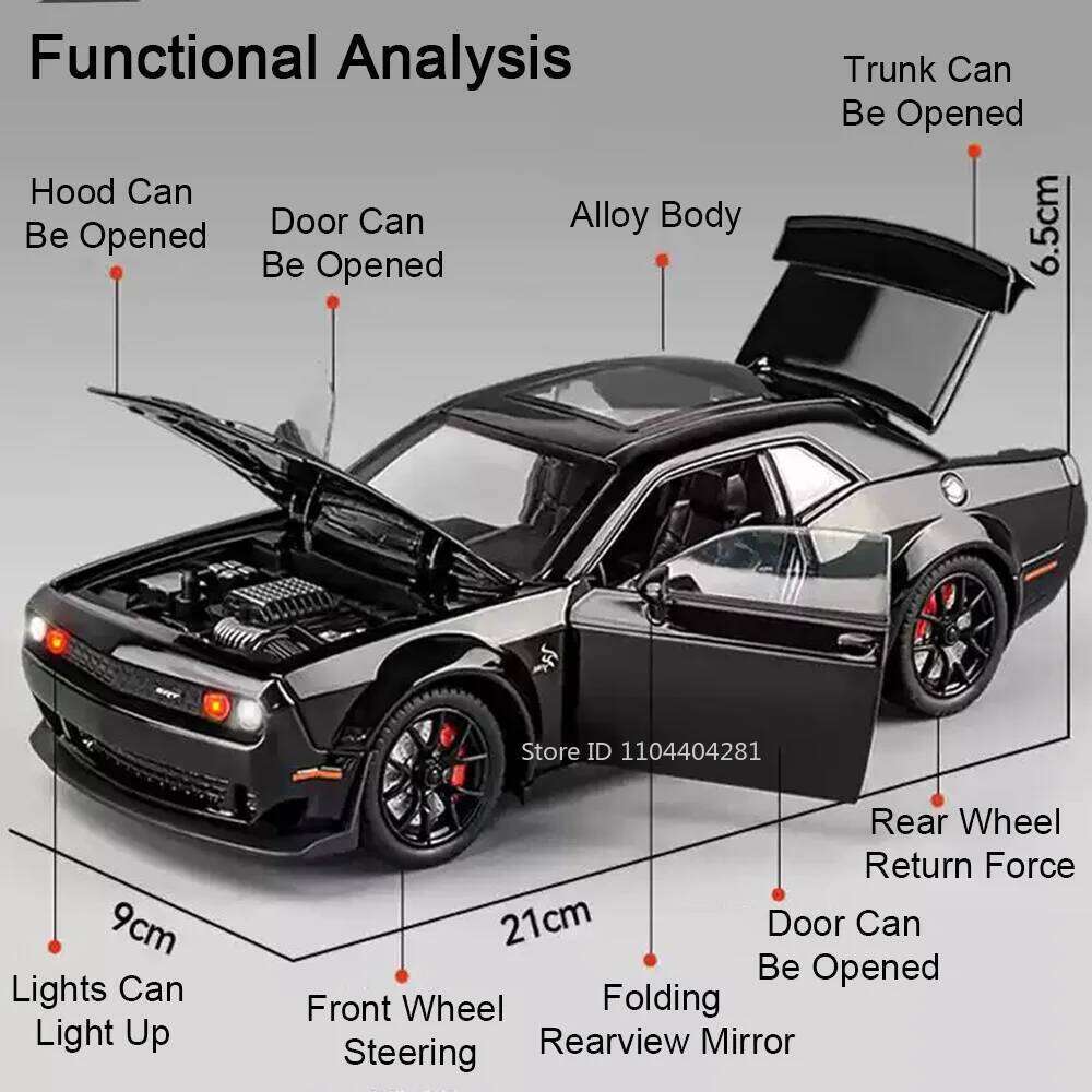 1:24 Charger Hellcat Cars Alloy Diecast Model Toys Shock Absorption with Sound Light Pull Back Miniature Vehices Educational Toy Z260306
