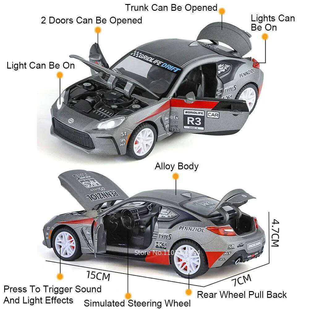 1:32 Crown GR86 Diecast Alloy Miniature Model Toys Car with Sound Light Pull Back 6 Doors Opened Vehices Children Christmas Gift Z260306
