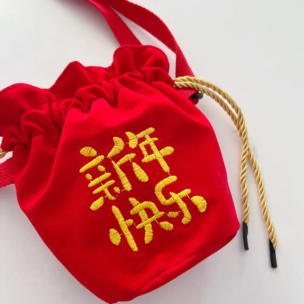 Gift Red Canvas Coin Purse Wallet Packet Embroidered Crossbody Bag Dragon Year Mascot Chinese Style Lucky Baby 260307