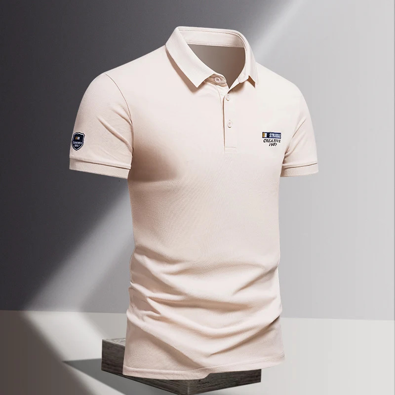 Summer Boyfriend Mens Clothing Letter Pullover Turn-down Collar Button Short Sleeve Epaulet Formal T-shirt Casual Classic Tops 260304